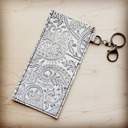 Leather Sunglasses Case Keychain-Oyster Paisley