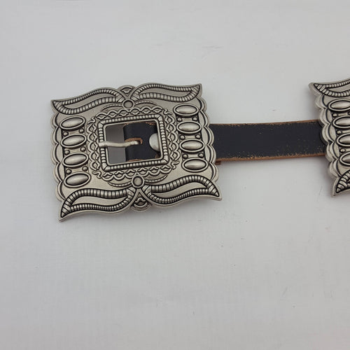 Western Silver Rectangular Concho Leather Belt