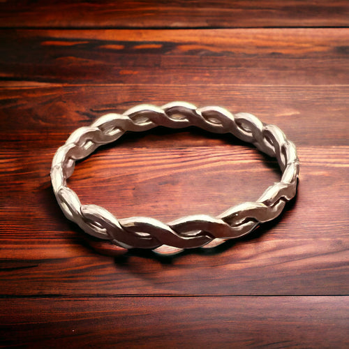 14/20 Rose Gold - Filled Woven Ring - Cowhide and Conchos