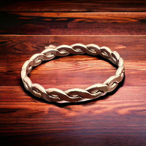 14/20 Rose Gold - Filled Woven Ring - Cowhide and Conchos