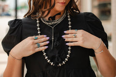 14mm & 10mm saucer Sterling Silver Pearls Statement Necklace - 35 inch - Cowhide and Conchos