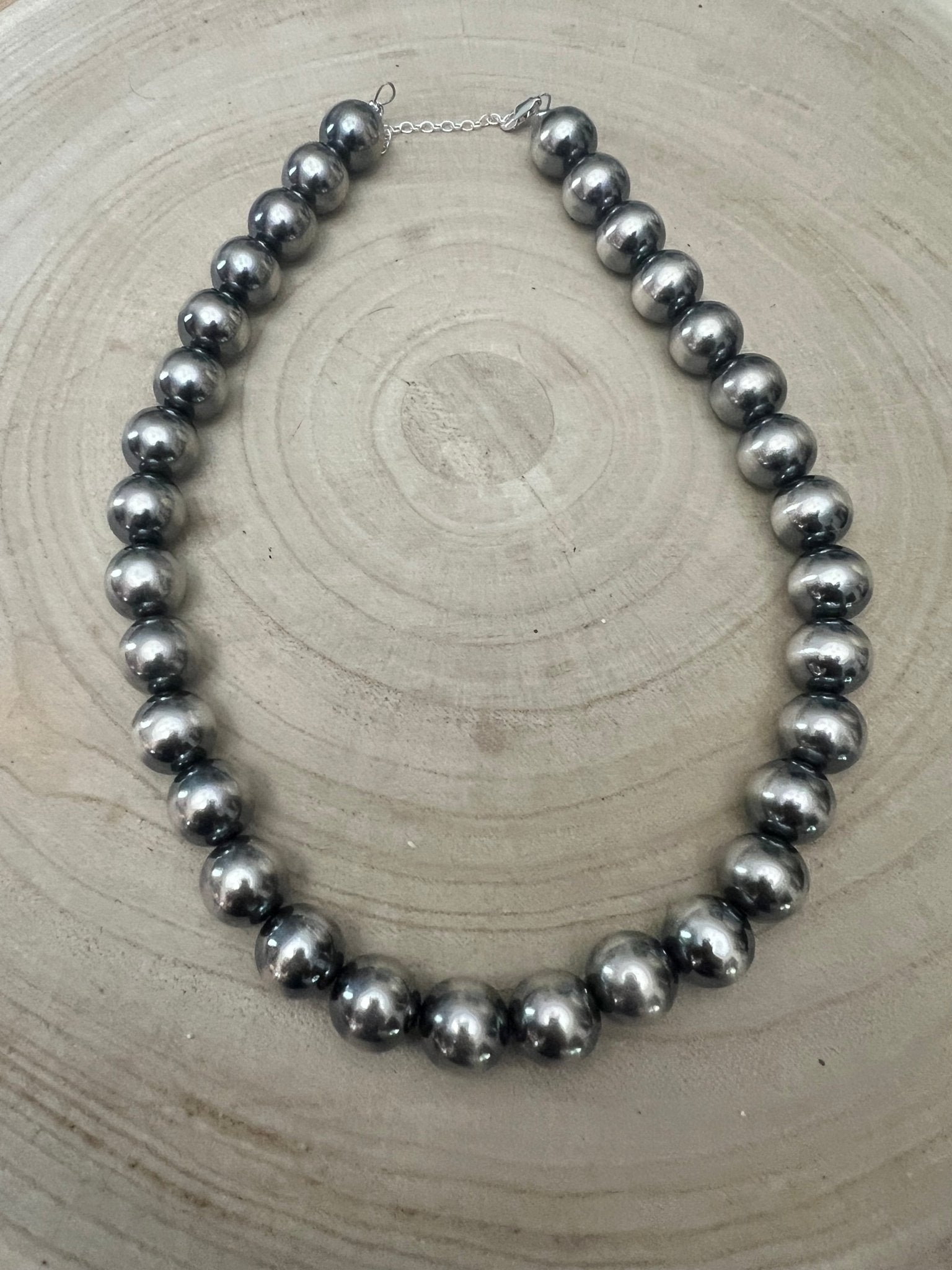 14mm Sterling Silver Pearls Necklace - 18 inch - Cowhide and Conchos