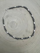 15” Torpedo Bead Necklace – Sterling Silver - Cowhide and Conchos