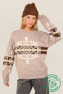 Aztec Graphic Cozy Sweater - Heathered Grey or Oatmeal Colors