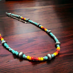 16" Multicolor Seed Bead and Faux Pearl Necklace - Cowhide and Conchos