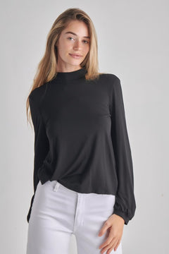 O2 Long Sleeve Draped Back Mock Neck Top