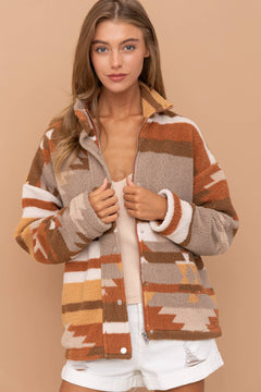 31851J - Aztec Soft Cozy Zip Up Lined Snap Up Jacket