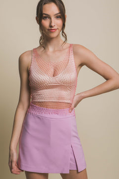 Rhinestone Mesh Top - Pink, White, or Black