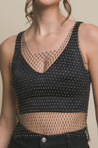 Rhinestone Mesh Top - Pink, White, or Black