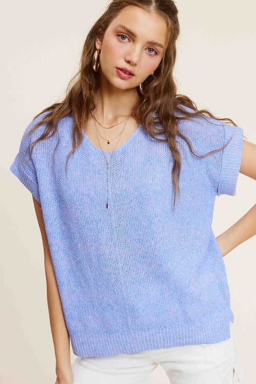 Soft Lightweight V-Neck Short Sleeve Sweater Top