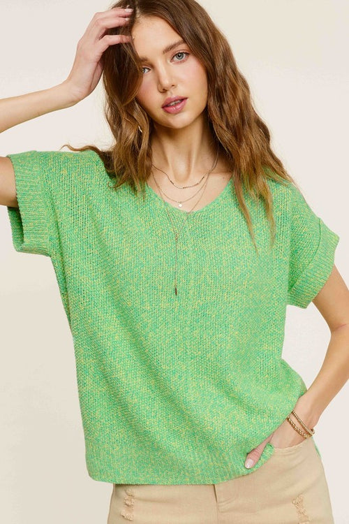 Soft Lightweight V-Neck Short Sleeve Sweater Top