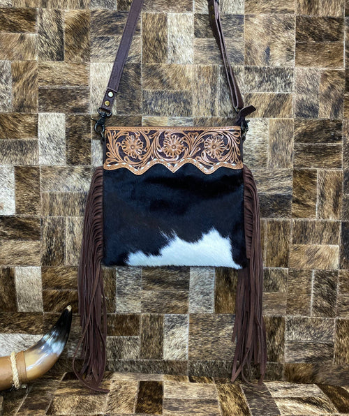 Brown Cowhide Fringe Crossbody