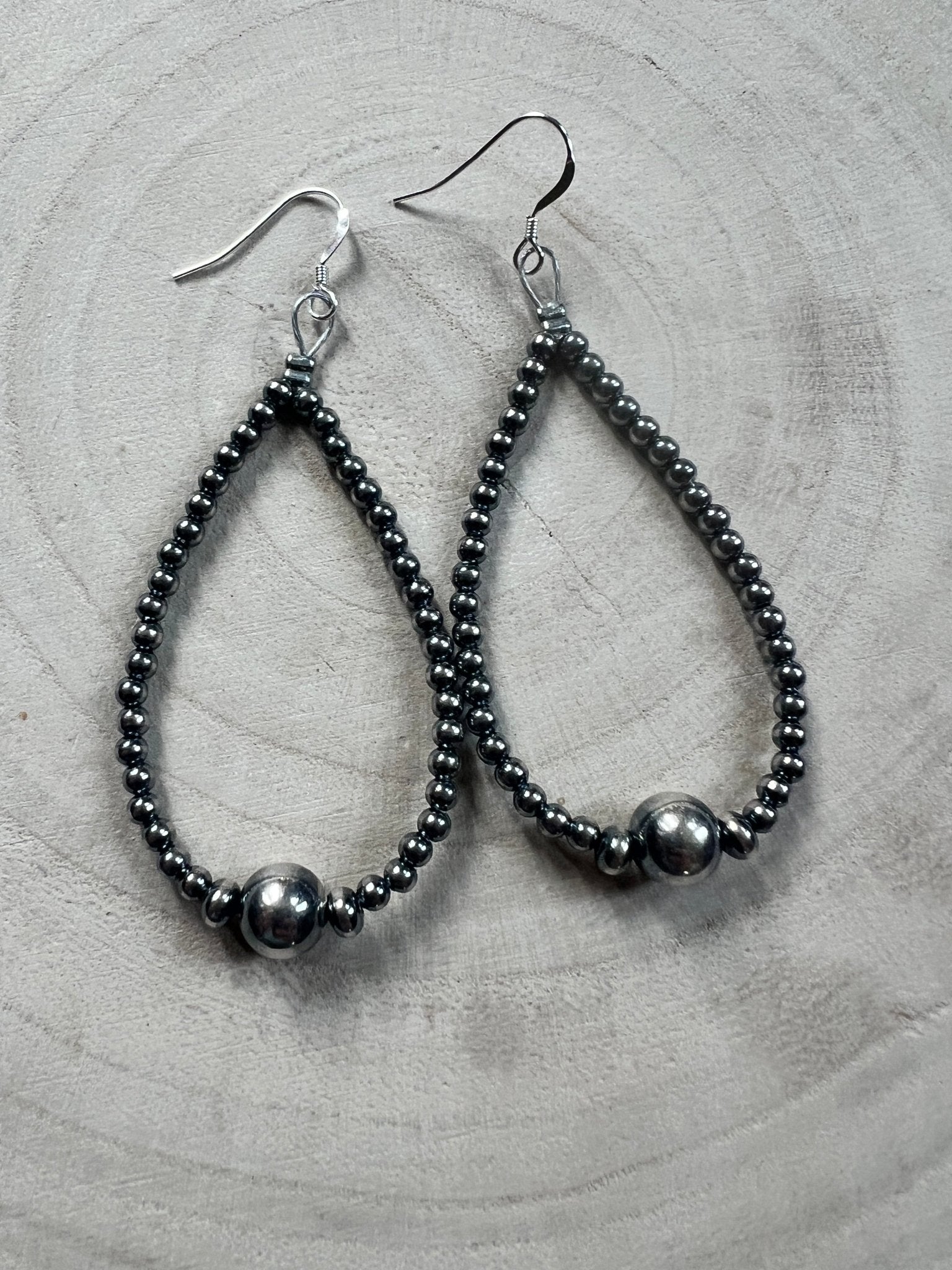 3-4-8mm Sterling Pearl Teardrop Earrings — 3 inch Drop (Made in USA) - Cowhide and Conchos