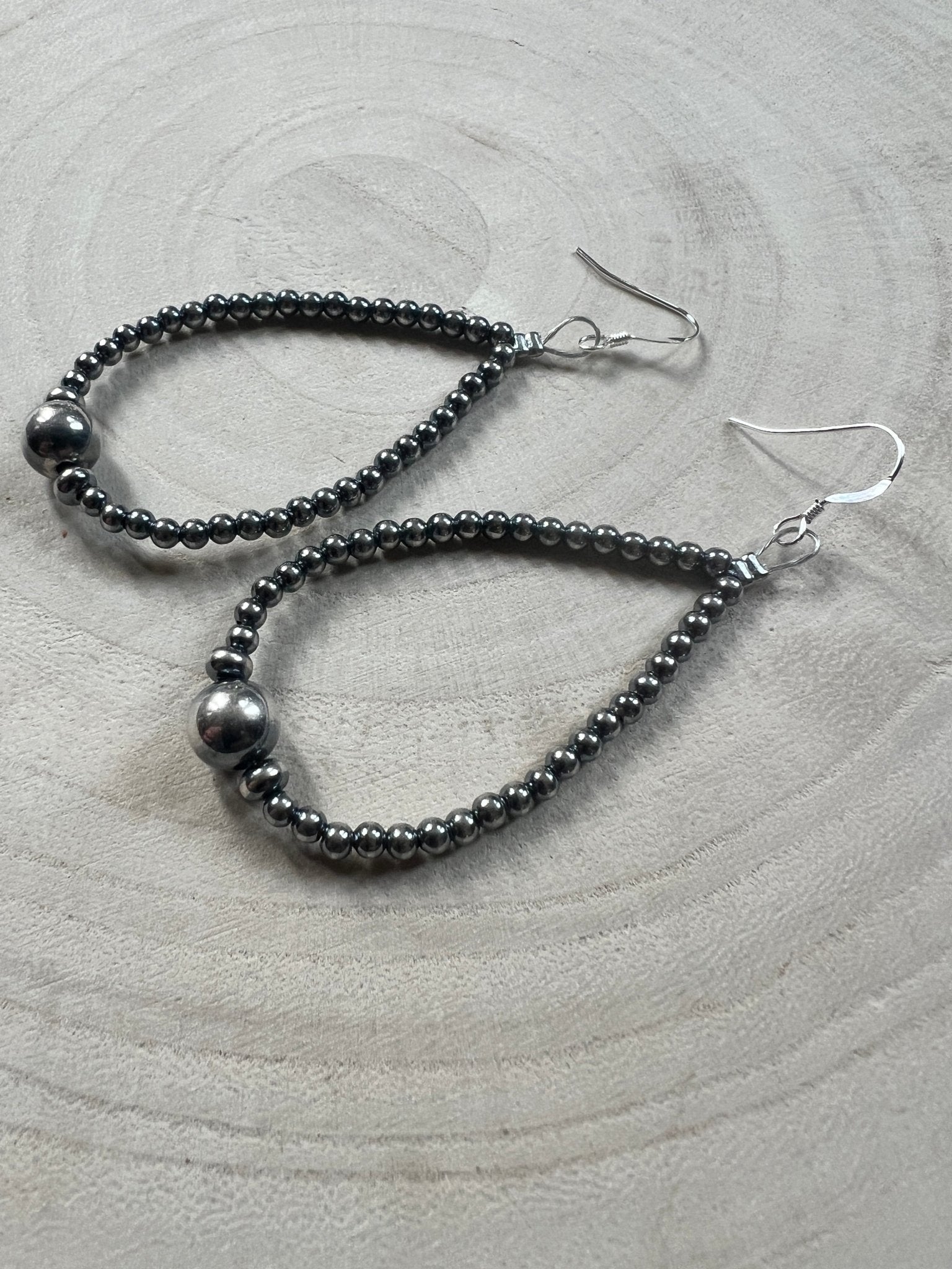 3-4-8mm Sterling Pearl Teardrop Earrings — 3 inch Drop (Made in USA) - Cowhide and Conchos