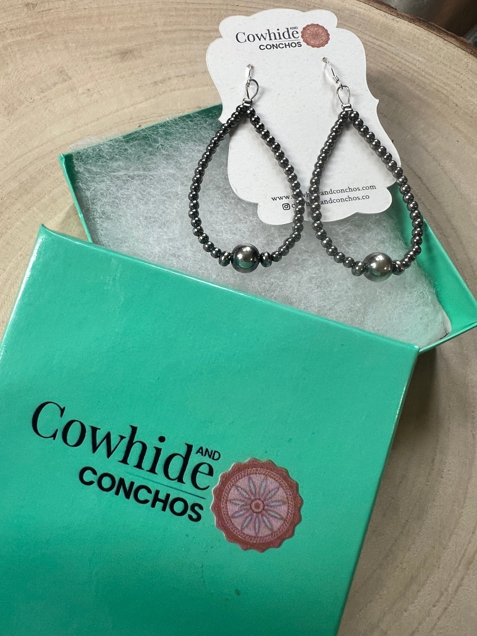 3-4-8mm Sterling Pearl Teardrop Earrings — 3 inch Drop (Made in USA) - Cowhide and Conchos