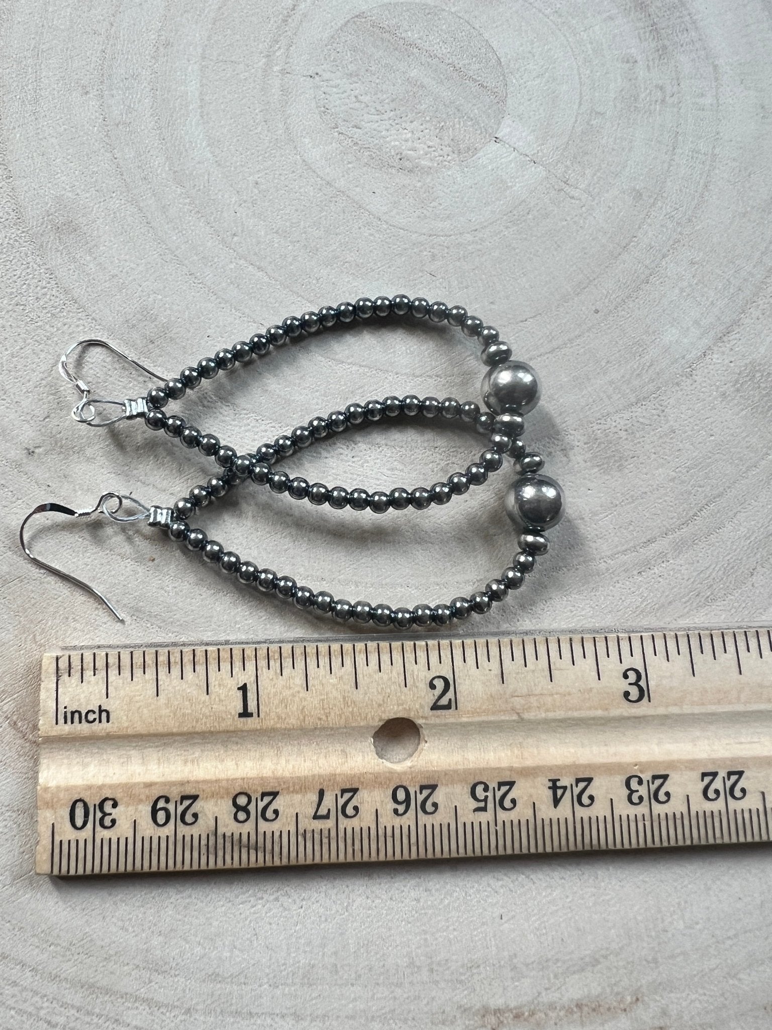 3-4-8mm Sterling Pearl Teardrop Earrings — 3 inch Drop (Made in USA) - Cowhide and Conchos