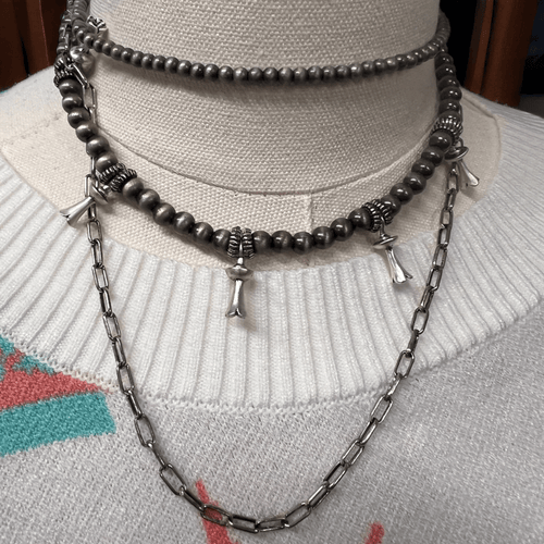 3 Layer Stack - Faux Squash Necklace, choker, and paper clip necklace - 12, 16 and 18 inch - Cowhide and Conchos