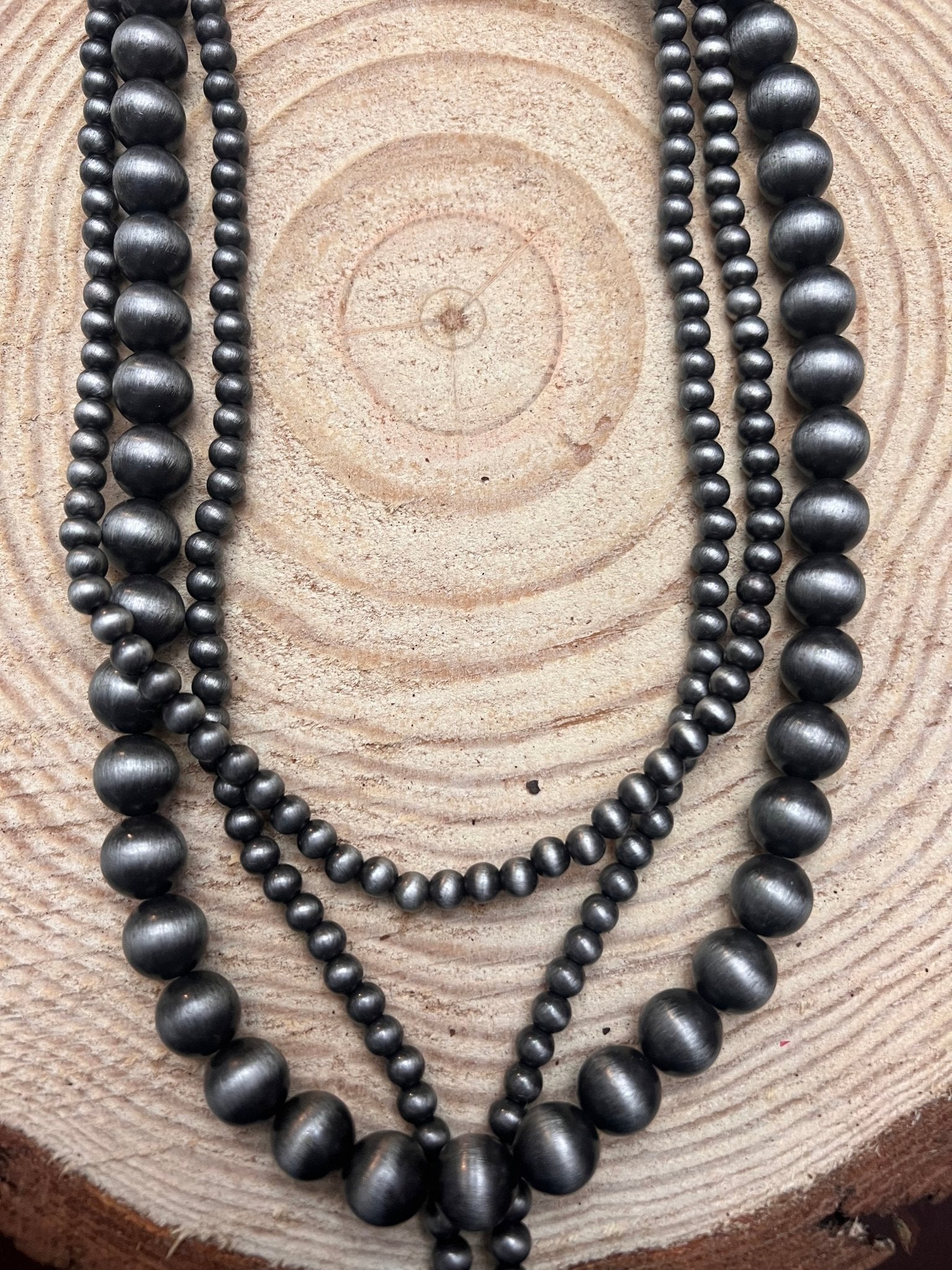 3 Layered Necklace with Faux Turquoise Cross Pendant - 16, 18 and 26 inch - Cowhide and Conchos