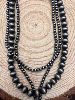 3 Layered Necklace with Faux Turquoise Cross Pendant - 16, 18 and 26 inch - Cowhide and Conchos