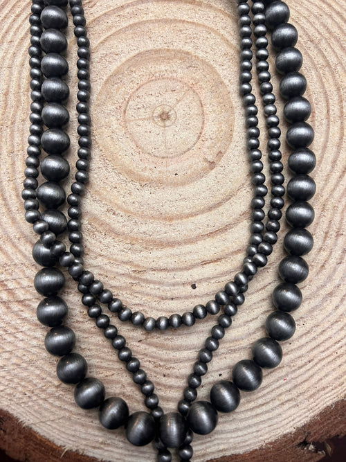 3 Layered Necklace with Faux Turquoise Cross Pendant - 16, 18 and 26 inch - Cowhide and Conchos