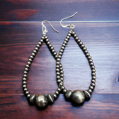3 mm and 10 mm Teardrop Sterling Silver Pearls earrings - 2 1/2 inch drop - Cowhide and Conchos