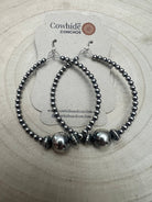 3 mm Sterling Silver Pearl Hoops with 10 mm - 2 inch drop - Cowhide and Conchos