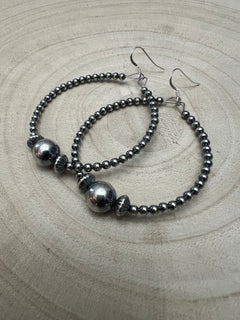 3 mm Sterling Silver Pearl Hoops with 10 mm - 2 inch drop - Cowhide and Conchos