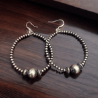 3 mm Sterling Silver Pearl Hoops with 10 mm - 2 inch drop - Cowhide and Conchos