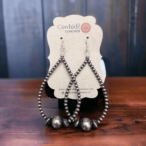 3 mm Sterling Silver Pearls earrings teardrop with 10 mm - Cowhide and Conchos