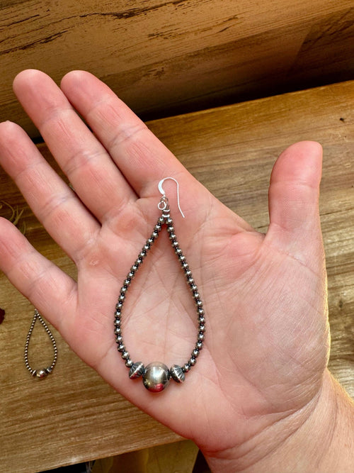 3 mm Sterling Silver Pearls earrings teardrop with 10 mm - Cowhide and Conchos