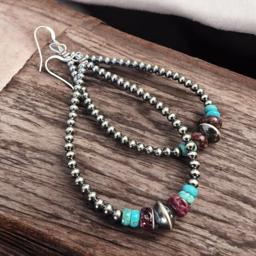 3 mm teardrop earrings Sterling Silver Pearls with Purple Spiny Oyster - Cowhide and Conchos