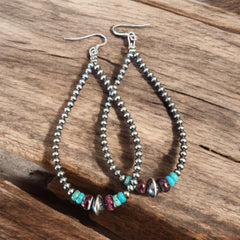 3 mm teardrop earrings Sterling Silver Pearls with Purple Spiny Oyster - Cowhide and Conchos