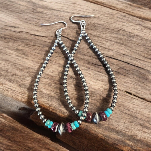 3 mm teardrop earrings Sterling Silver Pearls with Purple Spiny Oyster - Cowhide and Conchos