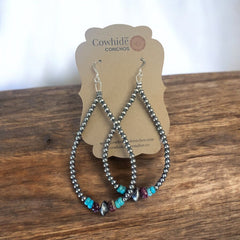3 mm teardrop earrings Sterling Silver Pearls with Purple Spiny Oyster - Cowhide and Conchos