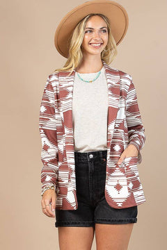 AV1127-CARLY AZTEC PRINT BLAZER WITH POCKET