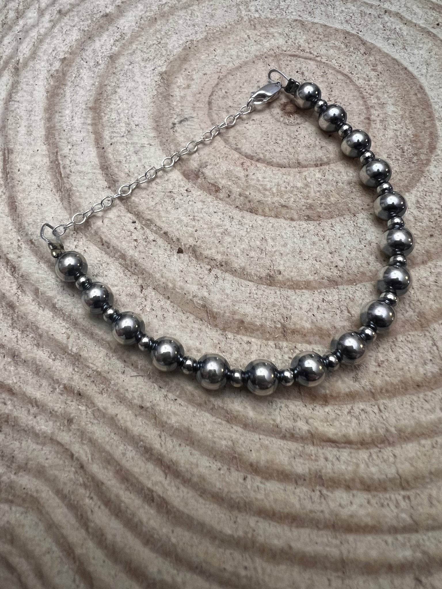 3mm and 6mm Sterling Silver Pearl Bracelet - Cowhide and Conchos