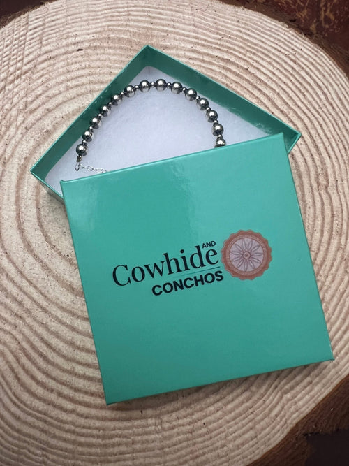 3mm and 6mm Sterling Silver Pearl Bracelet - Cowhide and Conchos