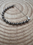 3mm and 6mm Sterling Silver Pearl Bracelet - Cowhide and Conchos