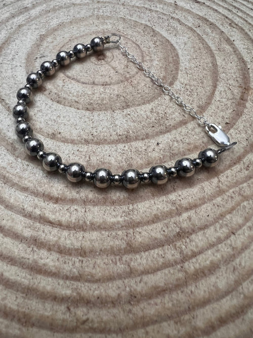 3mm and 6mm Sterling Silver Pearl Bracelet - Cowhide and Conchos