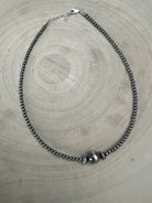 3mm Sterling Pearl Choker with 10mm Center & 2 Saucer Accents — 14 inch (with 3 inch Extender) - Cowhide and Conchos
