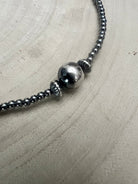 3mm Sterling Pearl Choker with 10mm Center & 2 Saucer Accents — 14 inch (with 3 inch Extender) - Cowhide and Conchos