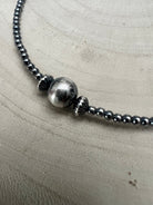 3mm Sterling Pearl Choker with 10mm Center & 2 Saucer Accents — 14 inch (with 3 inch Extender) - Cowhide and Conchos
