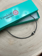 3mm Sterling Pearl Choker with 10mm Center & 2 Saucer Accents — 14 inch (with 3 inch Extender) - Cowhide and Conchos