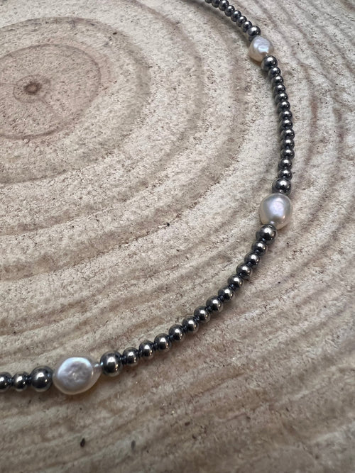 3mm Sterling Pearl Necklace with Fresh Water Pearls - 14 inch +3 - Cowhide and Conchos