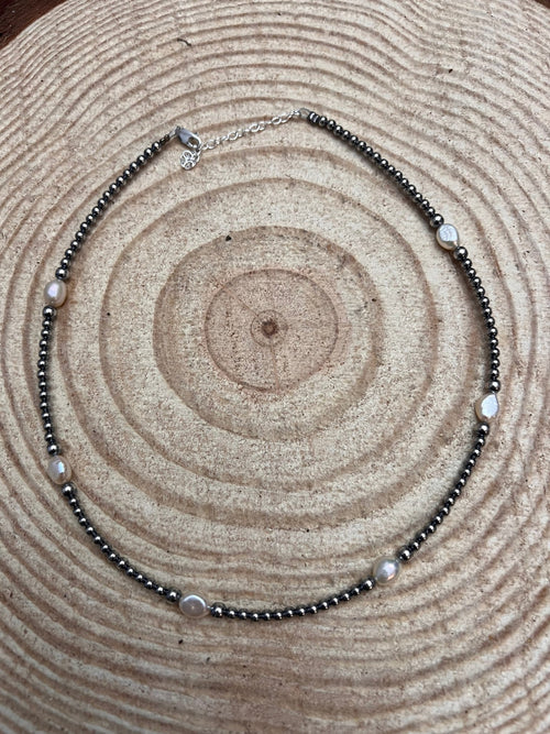 3mm Sterling Pearl Necklace with Fresh Water Pearls - 14 inch +3 - Cowhide and Conchos