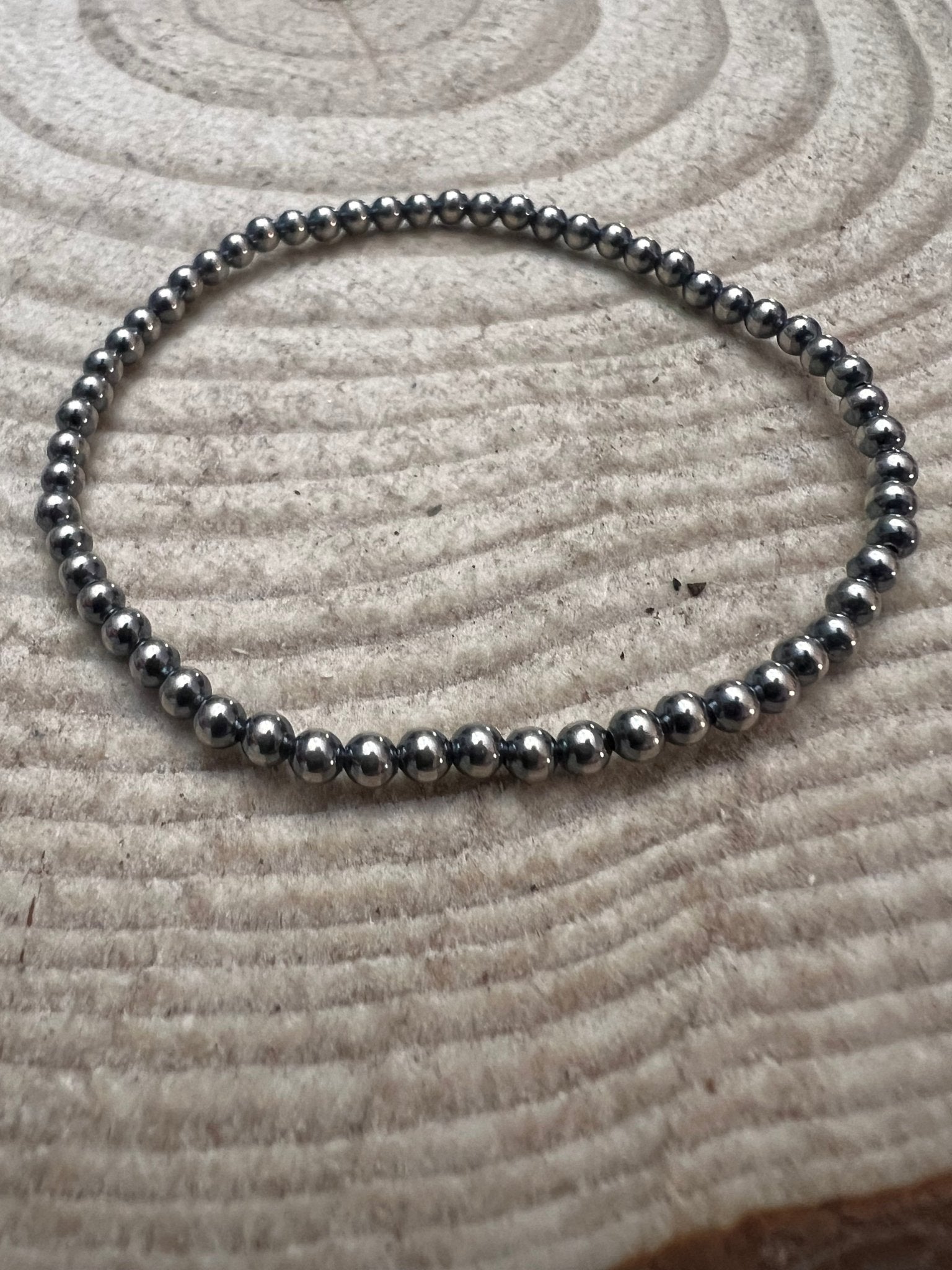 3mm Sterling Pearl Stretch Bracelet - Cowhide and Conchos