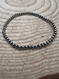 3mm Sterling Pearl Stretch Bracelet - Cowhide and Conchos