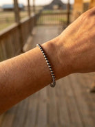 3mm Sterling Pearl Stretch Bracelet — 6.5 inch (Oxidized) - Cowhide and Conchos