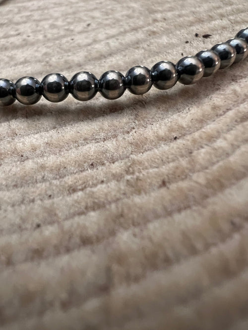 3mm Sterling Pearl Stretch Bracelet - Cowhide and Conchos