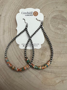 3mm Sterling Silver Pearl Teardrop with Orange Spiny Oyster/Turquoise Earrings - 4 inch drop - Cowhide and Conchos